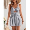 image:imageFloerns Womens Striped Print Jumpsuit Sleeveless Twist Front Cut Out Short RompersBlack and White