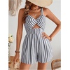 image:imageFloerns Womens Striped Print Jumpsuit Sleeveless Twist Front Cut Out Short RompersBlack and White