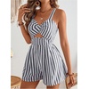 image:imageFloerns Womens Striped Print Jumpsuit Sleeveless Twist Front Cut Out Short RompersBlack and White