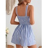 image:imageFloerns Womens Striped Print Jumpsuit Sleeveless Twist Front Cut Out Short RompersBlue and White
