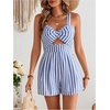 image:imageFloerns Womens Striped Print Jumpsuit Sleeveless Twist Front Cut Out Short RompersBlue and White
