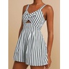 image:imageFloerns Womens Striped Print Jumpsuit Sleeveless Twist Front Cut Out Short RompersDark Green
