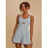 image:imageFloerns Womens Striped Print Jumpsuit Sleeveless Twist Front Cut Out Short RompersDark Green