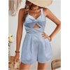 image:imageFloerns Womens Striped Print Jumpsuit Sleeveless Twist Front Cut Out Short RompersLight Blue
