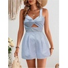 image:imageFloerns Womens Striped Print Jumpsuit Sleeveless Twist Front Cut Out Short RompersLight Blue