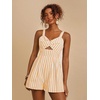 image:imageFloerns Womens Striped Print Jumpsuit Sleeveless Twist Front Cut Out Short RompersYellow