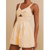 image:imageFloerns Womens Striped Print Jumpsuit Sleeveless Twist Front Cut Out Short RompersYellow