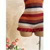 image:imageFloerns Womens Striped Ruffle Trim Short Romper Summer Tie Back Sleeveless Crochet Halter JumpsuitRed Multi