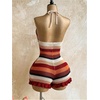 image:imageFloerns Womens Striped Ruffle Trim Short Romper Summer Tie Back Sleeveless Crochet Halter JumpsuitRed Multi