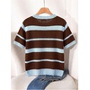 image:imageFloerns Womens Striped Short Sleeve Knit Top Crew Neck Casual SweatersMulticolor
