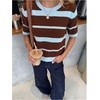 image:imageFloerns Womens Striped Short Sleeve Knit Top Crew Neck Casual SweatersMulticolor