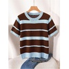 image:imageFloerns Womens Striped Short Sleeve Knit Top Crew Neck Casual SweatersMulticolor