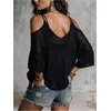 image:imageFloerns Womens Striped Sweater Cold Shoulder V Neck Knit Pullover TopBlack