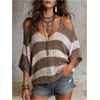 image:imageFloerns Womens Striped Sweater Cold Shoulder V Neck Knit Pullover TopBrown and Beige
