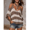 image:imageFloerns Womens Striped Sweater Cold Shoulder V Neck Knit Pullover TopBrown and Beige