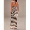 image:imageFloerns Womens Striped Sweater Dress Halter Sleeveless Knitted Beach Vacation Bodycon Long DressesCoffee Brown