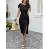 image:imageFloerns Womens Striped Twist Front Dolman Sleeve Split Midi DressesBlack Striped