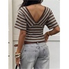 image:imageFloerns Womens Striped V Neck Cinched Waist Dolman Sleeve Going Out TopsBrown and Blue