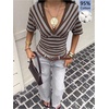 image:imageFloerns Womens Striped V Neck Cinched Waist Dolman Sleeve Going Out TopsBrown and Blue