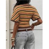 image:imageFloerns Womens Striped V Neck Cinched Waist Dolman Sleeve Going Out TopsBrown and Orange