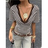 image:imageFloerns Womens Striped V Neck Cinched Waist Dolman Sleeve Going Out TopsCoffee Brown