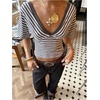 image:imageFloerns Womens Striped V Neck Cinched Waist Dolman Sleeve Going Out TopsGrey Multi