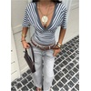 image:imageFloerns Womens Striped V Neck Cinched Waist Dolman Sleeve Going Out TopsGrey Multi