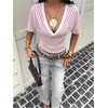 image:imageFloerns Womens Striped V Neck Cinched Waist Dolman Sleeve Going Out TopsPink