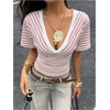 image:imageFloerns Womens Striped V Neck Cinched Waist Dolman Sleeve Going Out TopsPink