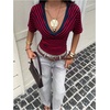 image:imageFloerns Womens Striped V Neck Cinched Waist Dolman Sleeve Going Out TopsRed and Black
