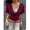 image:imageFloerns Womens Striped V Neck Cinched Waist Dolman Sleeve Going Out TopsRed and Black