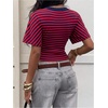 image:imageFloerns Womens Striped V Neck Cinched Waist Dolman Sleeve Going Out TopsRed and Black