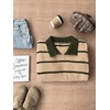 image:imageFloerns Womens Striped Vintage Preppy Oversized Collared Knit SweatersBeige and Green