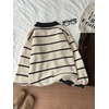 image:imageFloerns Womens Striped Vintage Preppy Oversized Collared Knit SweatersBlack and Khaki