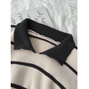 image:imageFloerns Womens Striped Vintage Preppy Oversized Collared Knit SweatersBlack and Khaki