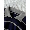 image:imageFloerns Womens Striped Vintage Preppy Oversized Collared Knit SweatersBlue and Grey