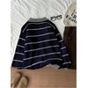 image:imageFloerns Womens Striped Vintage Preppy Oversized Collared Knit SweatersBlue and Grey