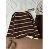 image:imageFloerns Womens Striped Vintage Preppy Oversized Collared Knit SweatersBrown