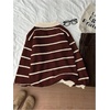 image:imageFloerns Womens Striped Vintage Preppy Oversized Collared Knit SweatersBrown and Beige