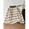 image:imageFloerns Womens Striped Vintage Preppy Oversized Collared Knit SweatersBrown and Khaki