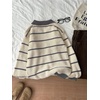 image:imageFloerns Womens Striped Vintage Preppy Oversized Collared Knit SweatersGrey and Khaki