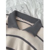 image:imageFloerns Womens Striped Vintage Preppy Oversized Collared Knit SweatersGrey and Khaki