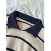 image:imageFloerns Womens Striped Vintage Preppy Oversized Collared Knit SweatersKhaki Multi