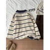 image:imageFloerns Womens Striped Vintage Preppy Oversized Collared Knit SweatersKhaki Multi