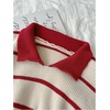 image:imageFloerns Womens Striped Vintage Preppy Oversized Collared Knit SweatersRed and White
