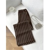 image:imageFloerns Womens Striped Wide Leg Pants Elastic Waist Loose Fit Summer Casual TrousersCoffee Brown