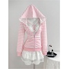 image:imageFloerns Womens Striped Zip Up Hoodie Lace Trim Y2k Lightweight JacketPink