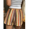 image:imageFloerns Womens Summer Striped Mini Shorts Drawstring Waist Vacation ShortsYellow Brown Striped