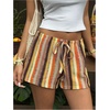 image:imageFloerns Womens Summer Striped Mini Shorts Drawstring Waist Vacation ShortsYellow Brown Striped