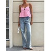 image:imageFloerns Womens Summer Striped Sleeveless Camisole Ruffle Peplum TopsPink